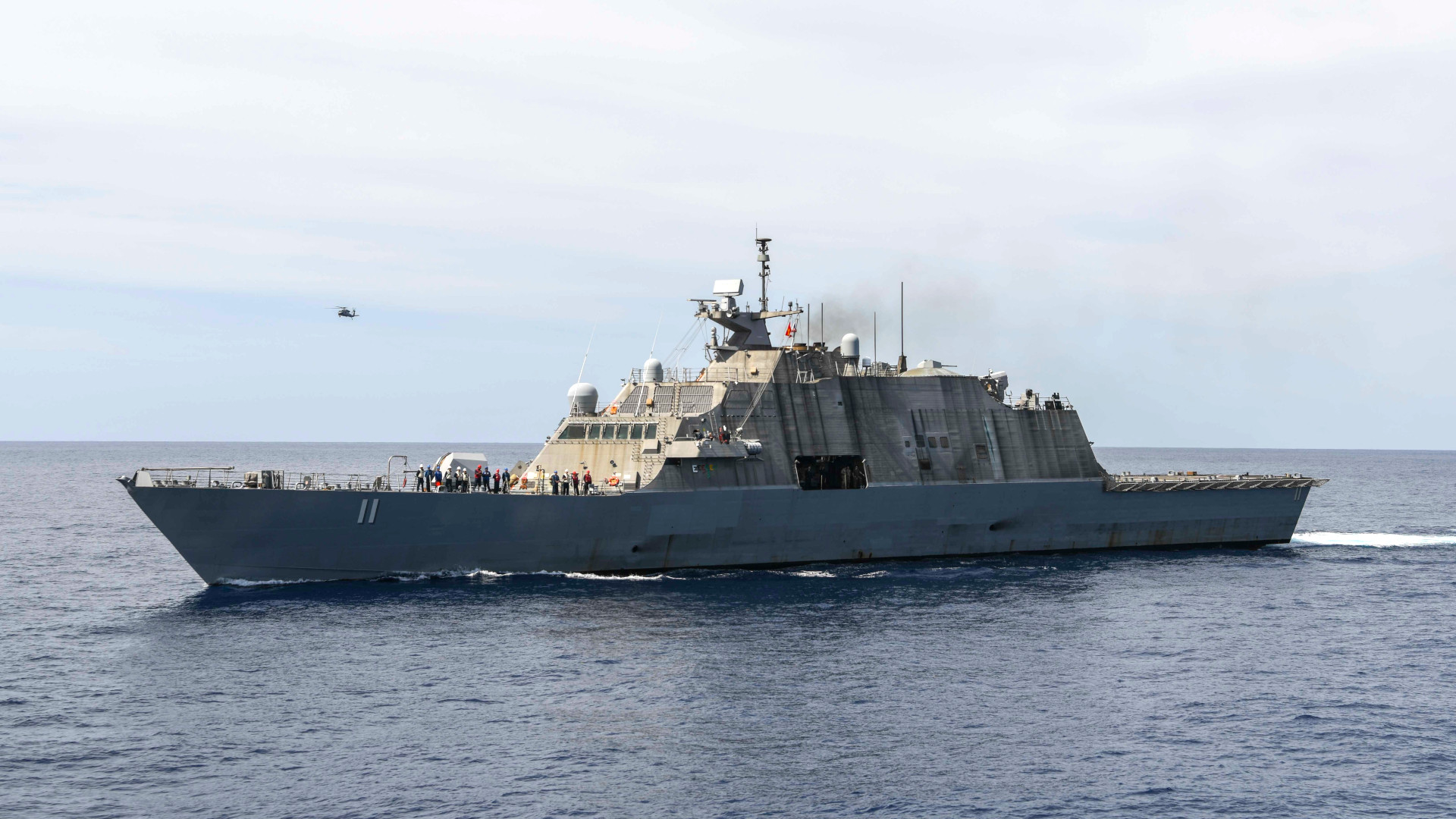 The Freedom class Littoral Combat Ship USS Sioux City sails in the Atlantic ahead of its arrival European waters.