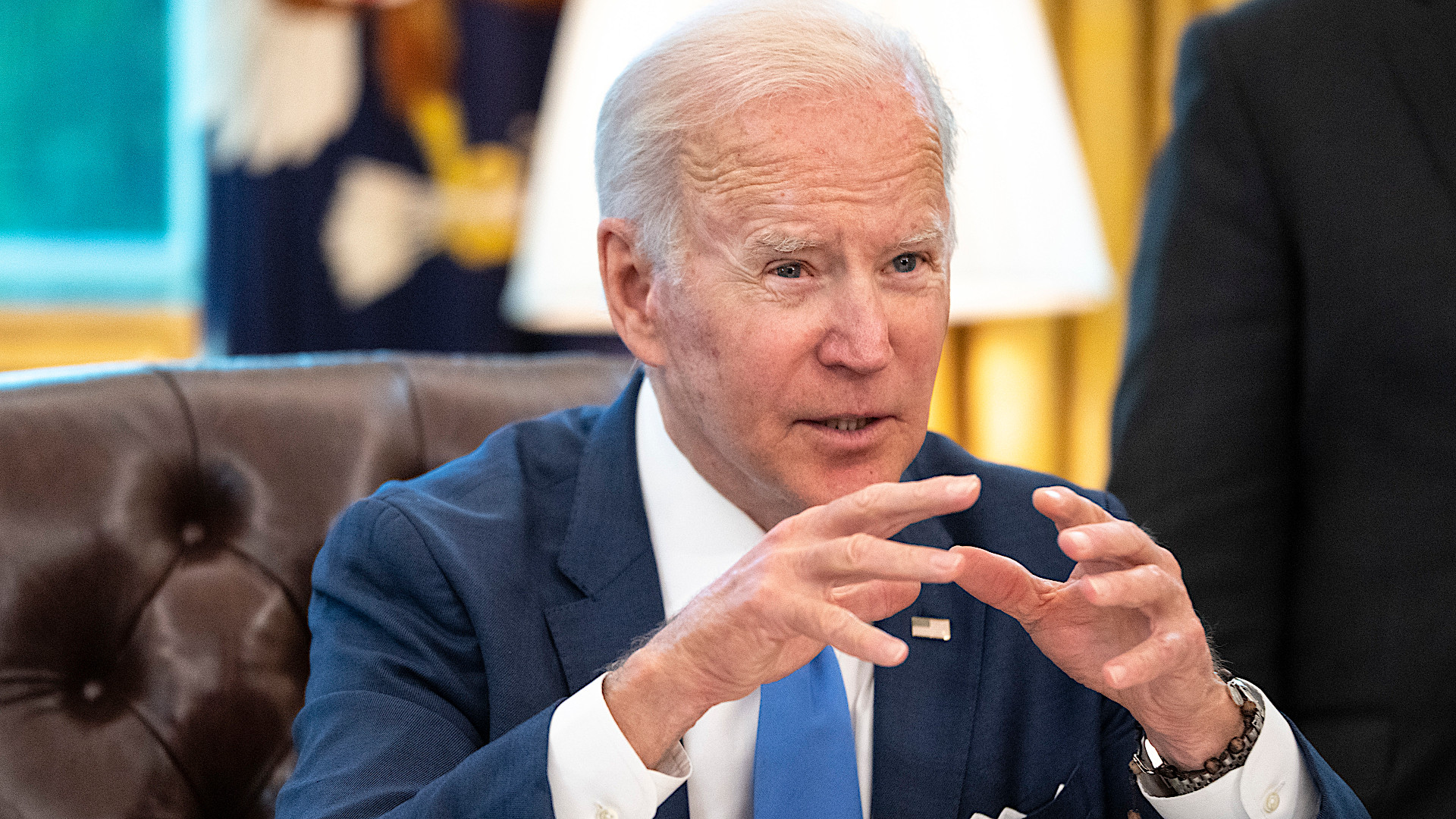 U.S. President Joe Biden speaks to reporters before signing the Ukraine Democracy Defense Lend-Lease Act of 2022 in the Oval Office of the White House May 9, 2022 in Washington, DC. The Ukraine Democracy Defense Lend-Lease Act of 2022 was unanimously passed by the U.S. Senate on April 7 and will expedite military aide and other resources to Ukraine.