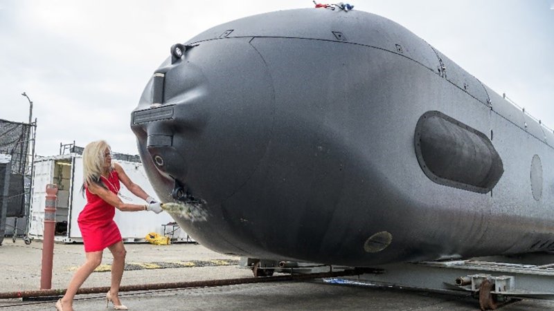 Christening of the first Orca test asset at Huntington Beach, California, on April 28, 2022. The vehicle was christened by Dorothy Engelhardt, Director, Unmanned Systems, Deputy Assistant Secretary of the Navy (Ships).