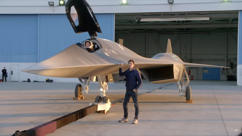 A full-size mockup of the fictional Darkstar hypersonic aircraft that Lockheed Martin's Skunk Works helped create for the 2022 movie Top Gun: Maverick.