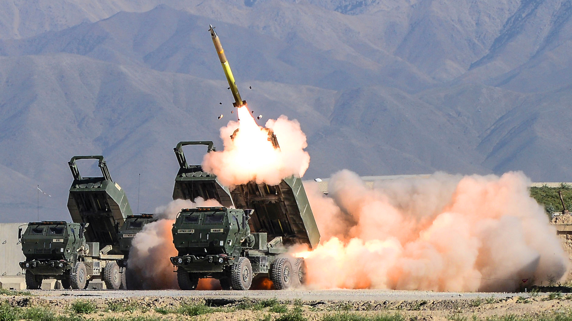 A HIMARS (High Mobility Artillery Rocket System) launcher belonging to the Wisconsin Army National Guard's Battery B, 1st Battalion, 121st Field Artillery conducts a fire mission May 6 at a military base in Afghanistan. Battery B recently completed its deployment and arrived at Fort Bliss, Texas, where it will complete several days of demobilization requirements before returning to Wisconsin.