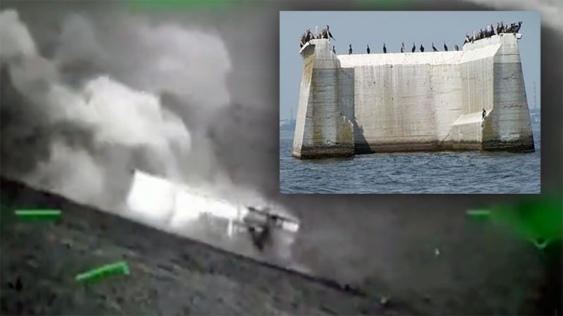 Russian Attack pylon of old bridge on dnepr