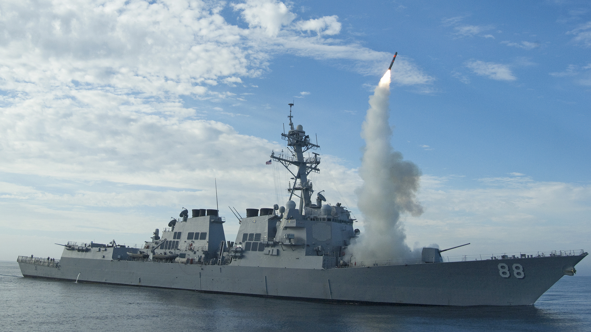 Guided-missile destroyer USS Preble launches a Tomahawk cruise missile