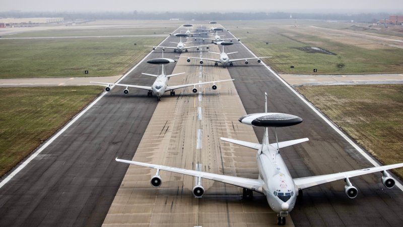 Tinker Air Force Base E-3 Sentry aircraft perform an elephant walk