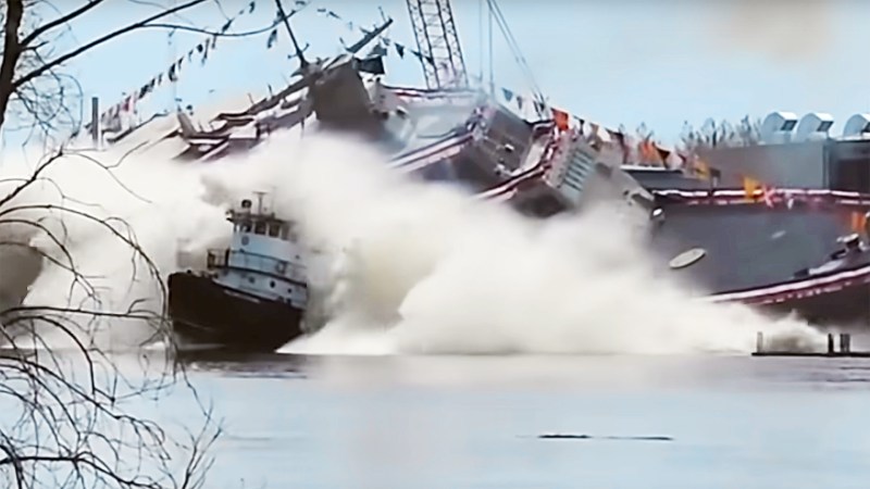 Littoral Combat Ship hits tug during launch