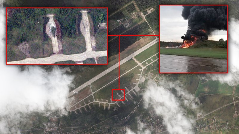 Satellite images show a Russian Tu-23M Backfire bomber was destroyed in a Ukrainian drone attack deep inside Russia