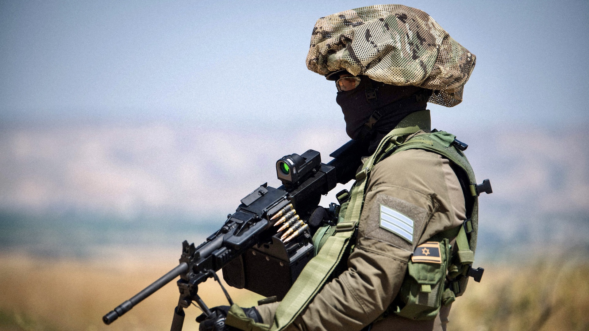 A member of the Israeli Defense Force (IDF) seen wearing a Mitznefet, or 'chef's hat'