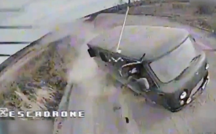 A first-person view drone races to destroy a Russian Bukhanka van in Ukraine.