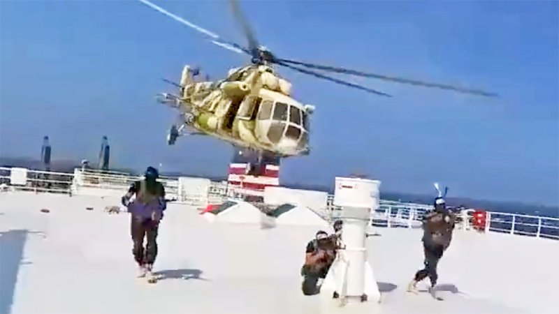 Houthis release video showing their helicopter raid on the Galaxy Leader in the Red Sea.