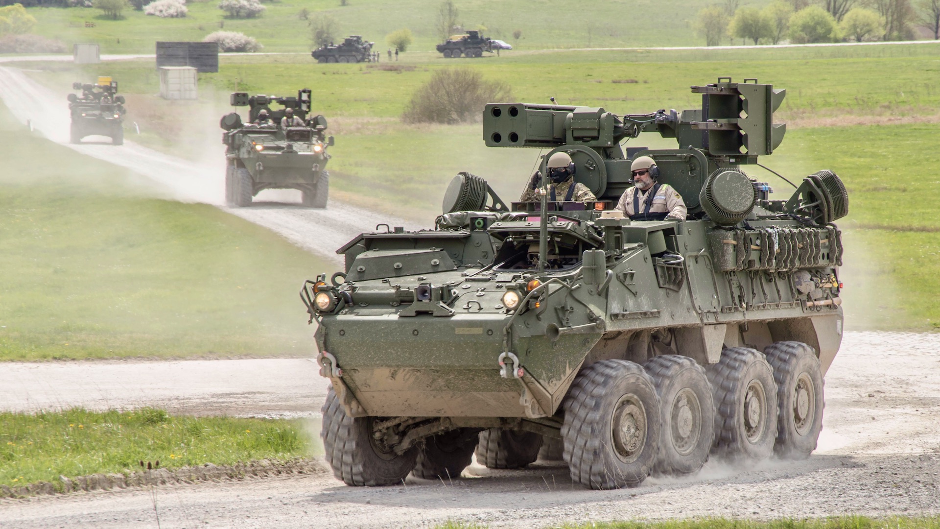U.S. Army Soldiers with C - Battery, 5th Battalion, 4th Air Defense Artillery, 10th Army Air & Missile Defense Command, conduct drivers Training on the M-SHORAD Stryker, April 23, 2023, at the Oberdachstetten Range Complex, Germany