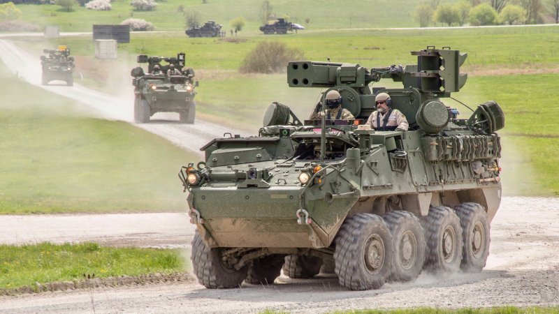 U.S. Army Soldiers with C - Battery, 5th Battalion, 4th Air Defense Artillery, 10th Army Air & Missile Defense Command, conduct drivers Training on the M-SHORAD Stryker, April 23, 2023, at the Oberdachstetten Range Complex, Germany