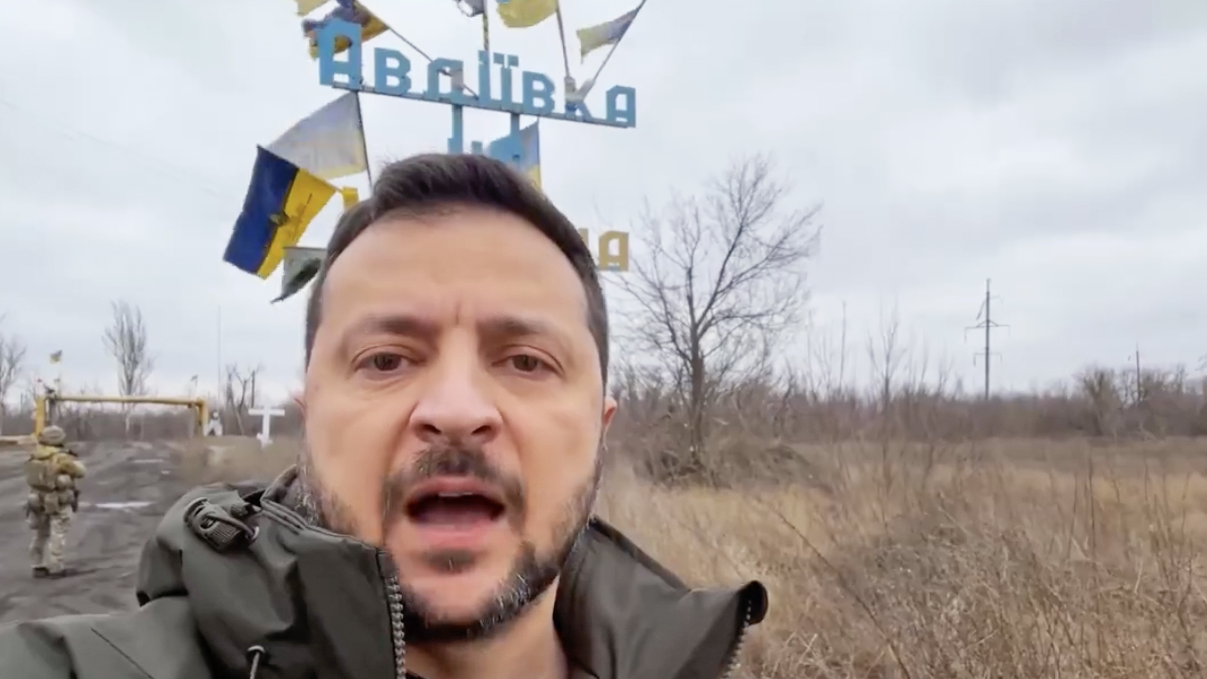 Ukrainian President Volodomyr Zelensky visits the front line at Avdiivka.