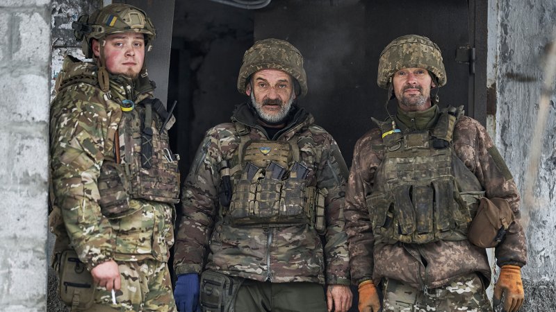 Ukrainian soldiers near the front lines.