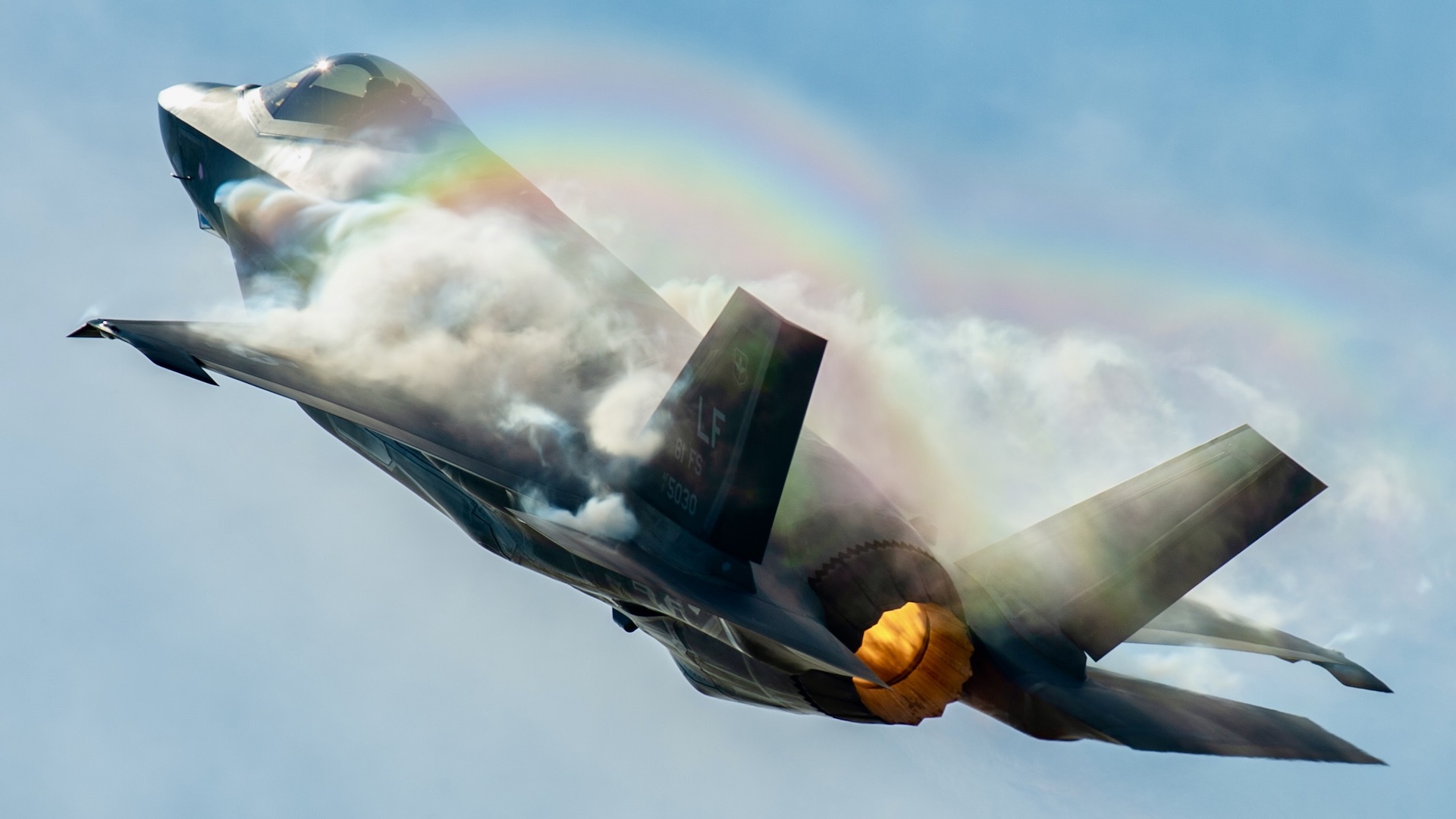 Capt. Andrew “Dojo” Olson, F-35 Heritage Flight Team pilot and commander performs a vertical climb in an F-35A Lightning II during the Bell Fort Worth Alliance Air Show Oct. 14, 2018, in Fort Worth, Texas. The F-35A Lightning II’s F-135 single-engine contains 43,000 pounds of thrust. (U.S. Air Force photo by Senior Airman Alexander Cook)