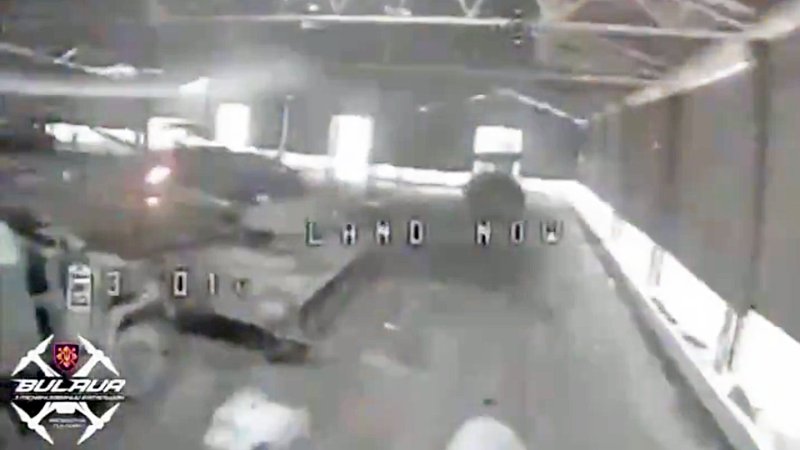 Drone attack inside warehouse in ukraine