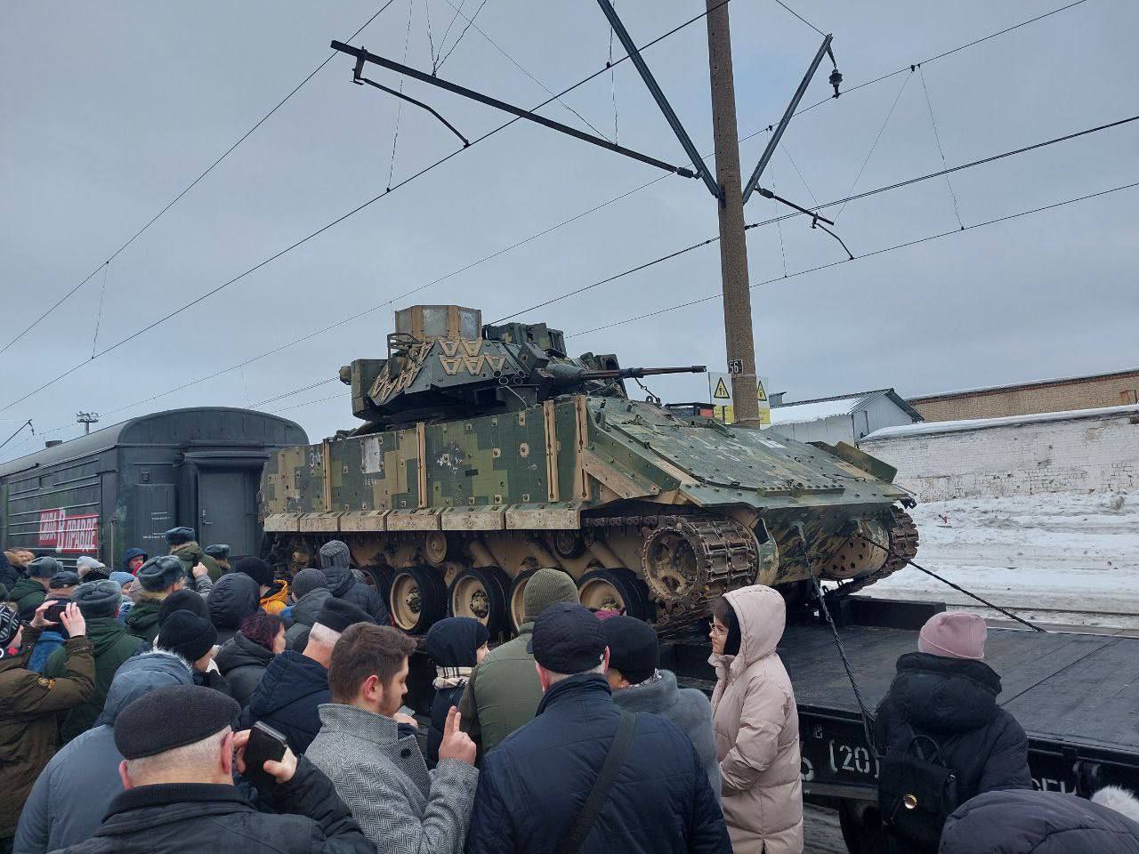 Captured Ukrainian M2 Bradley Paraded On Russian Propaganda Train