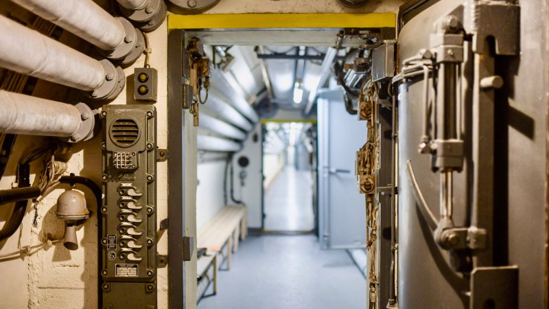 A photo taken on February 8, 2022 shows an underground passage in the former vault of the Bundesbank Bunker Museum in Cochem, western Germany. The Bundesbank Bunker was a bunker of the German Bundesbank in Cochem for the storage of an emergency currency. From 1964 to 1988, up to 15 billion marks were stored in the top-secret facility to protect Germany from a national economic crisis in the event of hyperinflation caused by the Cold War.