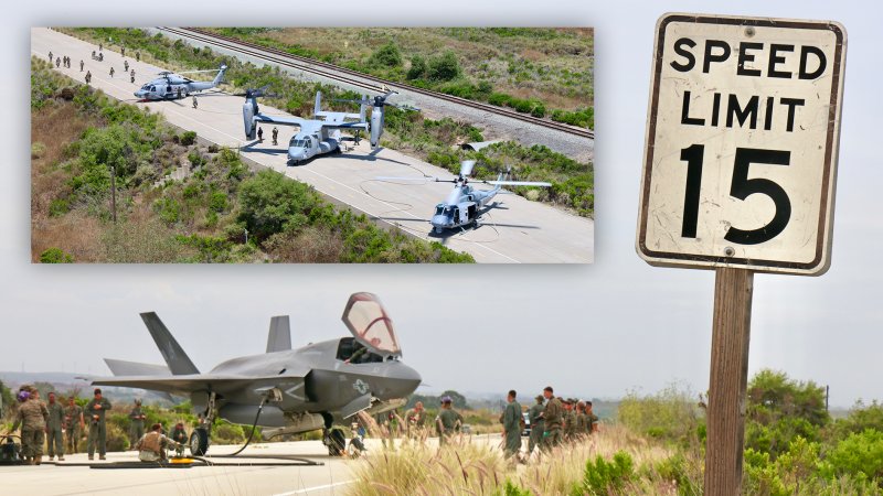 Marines learn to operate from a highway in California during Exercise Obsidian Iceberg