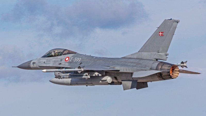 Danish Air Force F-16 takes off in Monte Real Air Force Base during Real Thaw 2018 exercise on February 06, 2018 in Monte Real, Portugal. Real Thaw 2018 (RT18) is a Portuguese Air Force led live-fly exercise to evaluate and certify their operational capability being conducted at Monte Real Air Force from January 29 to February 09. The tenth edition of RT18 features 35 aircraft and 1500 personnel from the Portuguese Air Force, Army and Navy and military forces from Denmark, France, Netherlands, Spain, the United States of America and NATO.