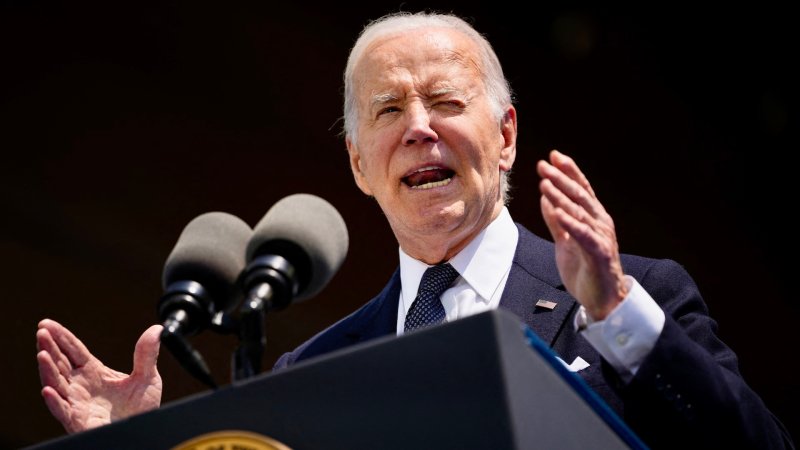 US President Joe Biden delivers a speech during the US ceremony marking the 80th anniversary of the World War II "D-Day" Allied landings in Normandy, at the Normandy American Cemetery and Memorial in Colleville-sur-Mer, which overlooks Omaha Beach in northwestern France, on June 6, 2024. The D-Day ceremonies on June 6 this year mark the 80th anniversary since the launch of 'Operation Overlord', a vast military operation by Allied forces in Normandy, which turned the tide of World War II, eventually leading to the liberation of occupied France and the end of the war against Nazi Germany. (Photo by Daniel Cole / POOL / AFP)