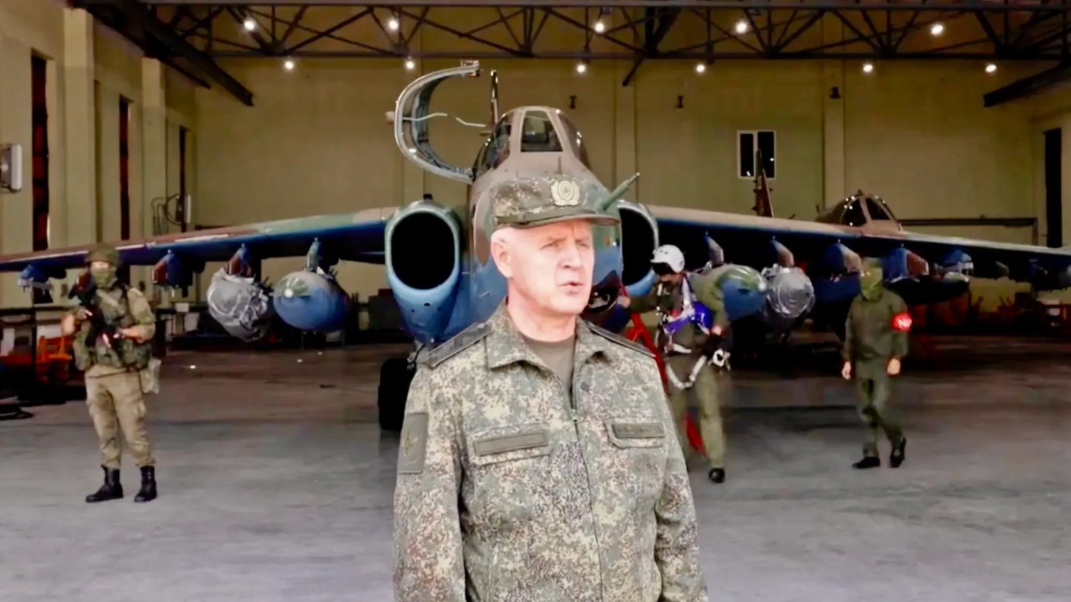 Screencap from a Russian MOD video showing a Belarusian Su-25 Frogfoot 