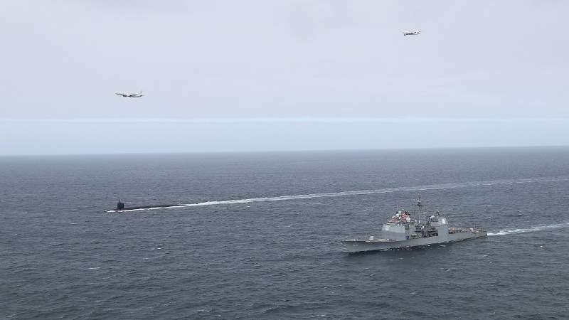 The Ohio class nuclear ballistic missile submarine USS Tennessee, the Ticonderoga class cruiser USS Normandy, an E-6B Mercury 'doomsday plane,' and a P-8A Poseidon maritime patrol aircraft recently took part in an unusual show of force in the Norwegian Sea.