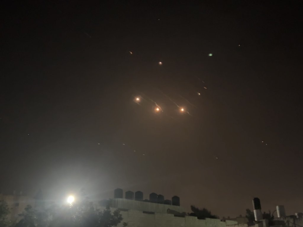 JERUSALEM - APRIL 14: Explosions are seen in the skies of Jerusalem, following the attack from Iran on April 14, 2024. (Photo by Mohammad Hamad/Anadolu via Getty Images)