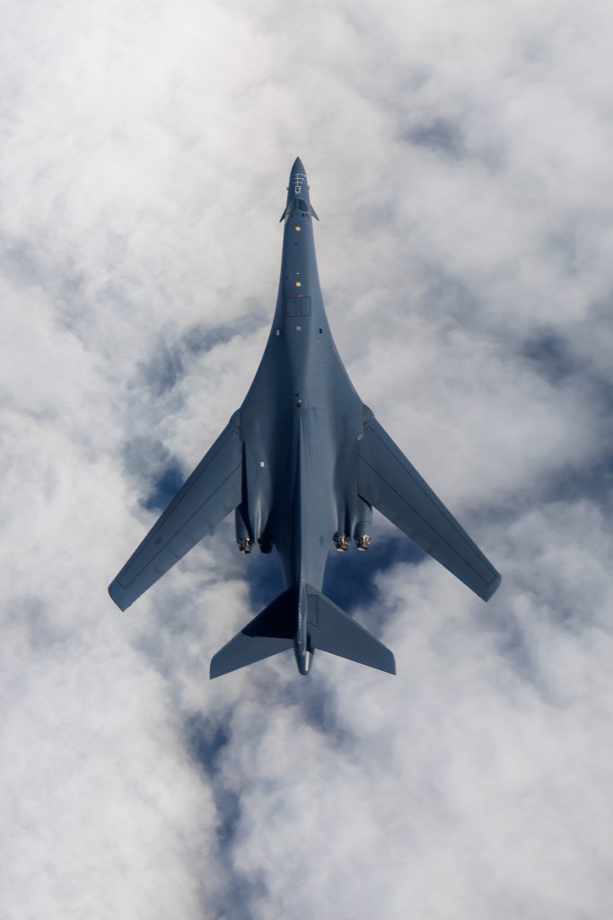 A B-1B Lancer bomber out of Edwards Air Force Base, California, flies in the skies over Southern California, Feb. 15, 2024. (Air Force photo by Richard Gonzales)