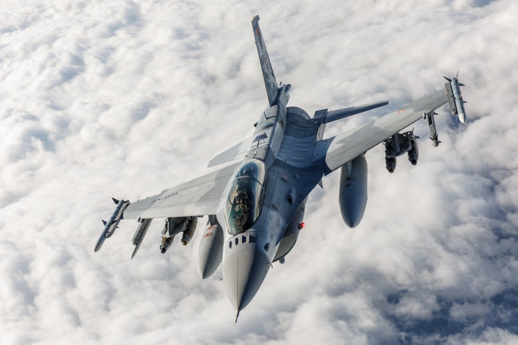 Air Force Reserve Crews over Southern California with the 370th FLTS from Edwards Air Force Base provide aerial refueling from a KC-135 to a Lockheed Martin F-16 Block 70 aircraft for the Royal Bahraini Air Force. The F-16 Block 70 is currently in developmental test with the 416th FLTS, Airpower Foundations Combined Test Force at Edwards. A sub-mission of the 416th FLTS is to provide flight test services for Foreign Military Sales customers of the F-16.