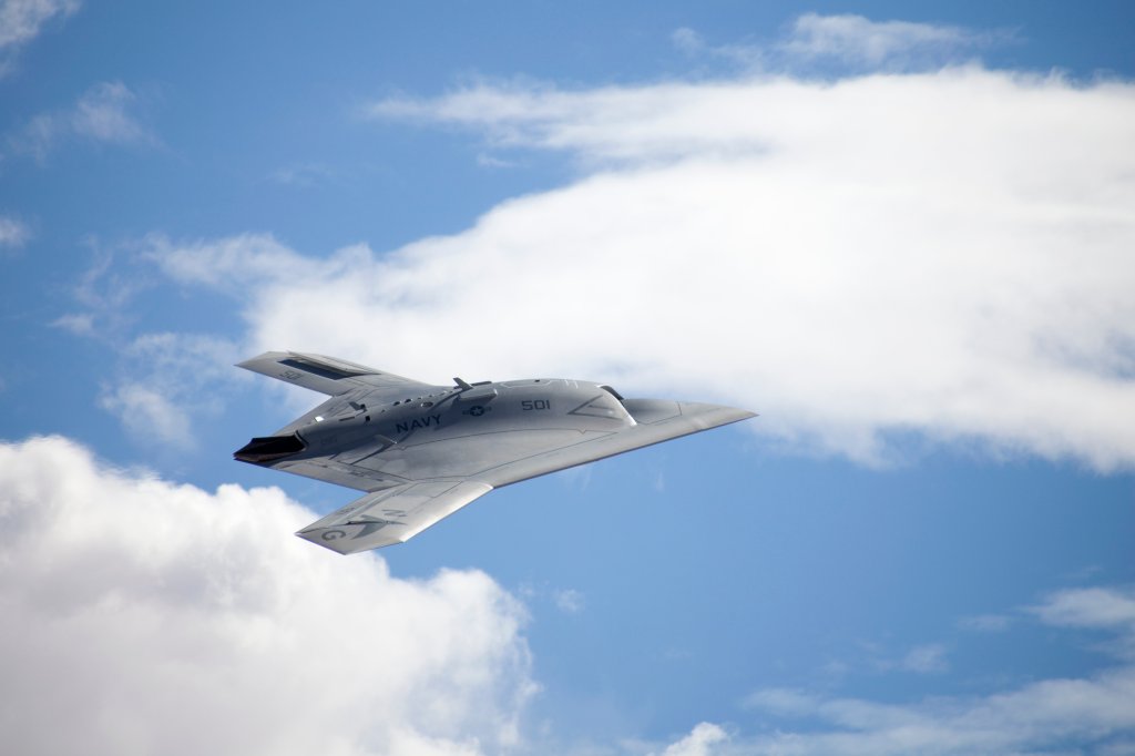 X47B Flight 007. This was the first gear up flight for AV-1. Edwards AFB, CA. September 30, 2011. AFFTC Aerial Photographer Christian Turner.