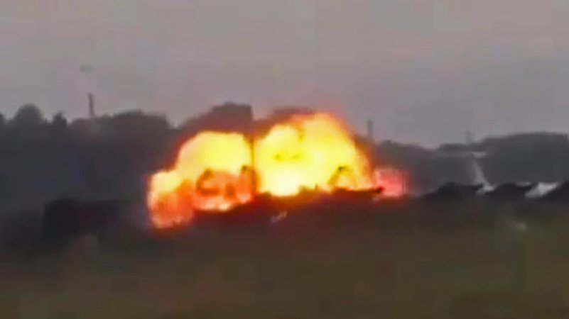 An explosion near the Savasleyka airfield in Russia after a drone strike.