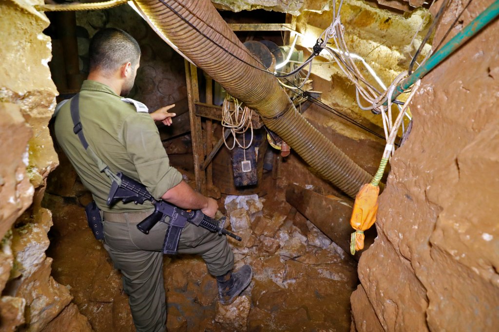 A picture taken on June 3, 2019 during a guided tour with the Israeli army shows the interior of a tunnel at the Israeli side of the border with Lebanon in northern Israel. A UN peacekeeping force in Lebanon said on April 25, a tunnel discovered earlier this year by Israel had crossed the Lebanese-Israeli border, in the third such breach of a ceasefire resolution. Israel in January accused Lebanese Shiite movement Hezollah of having dug what it described as the deepest, "longest and most detailed" tunnel it had discovered. UNIFIL said the tunnel was the third to have crossed the "blue line", a demarcation line drawn by the UN to mark Israel's withdrawal from southern Lebanon in 2000. (Photo by JACK GUEZ / AFP) (Photo by JACK GUEZ/AFP via Getty Images)