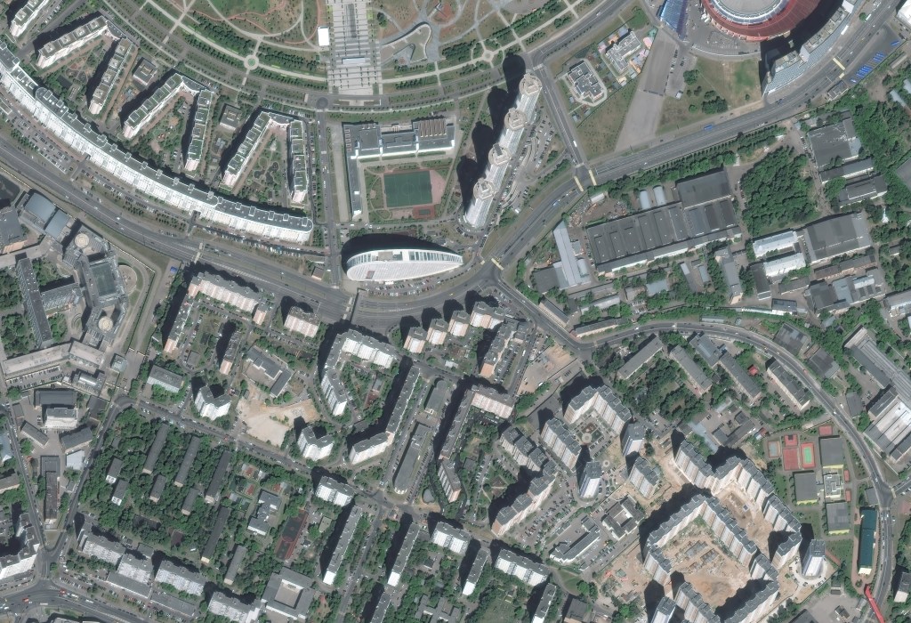 GRU, MOSCOW, RUSSIA -- June 4, 2019: Maxar closeup satellite imagery of the Main Intelligence Directorate, GRU, in Moscow. Please use: Satellite image (c) 2020 Maxar Technologies.