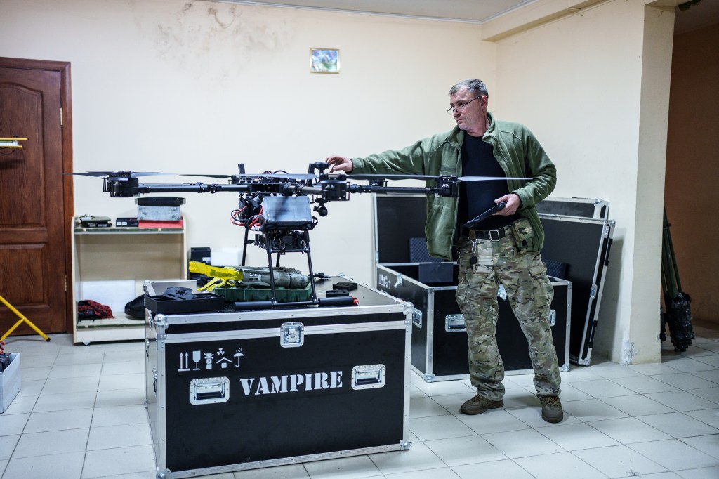 DONETSK OBLAST, UKRAINE - APRIL 20: Engineers of the Ukrainian drone battalion 