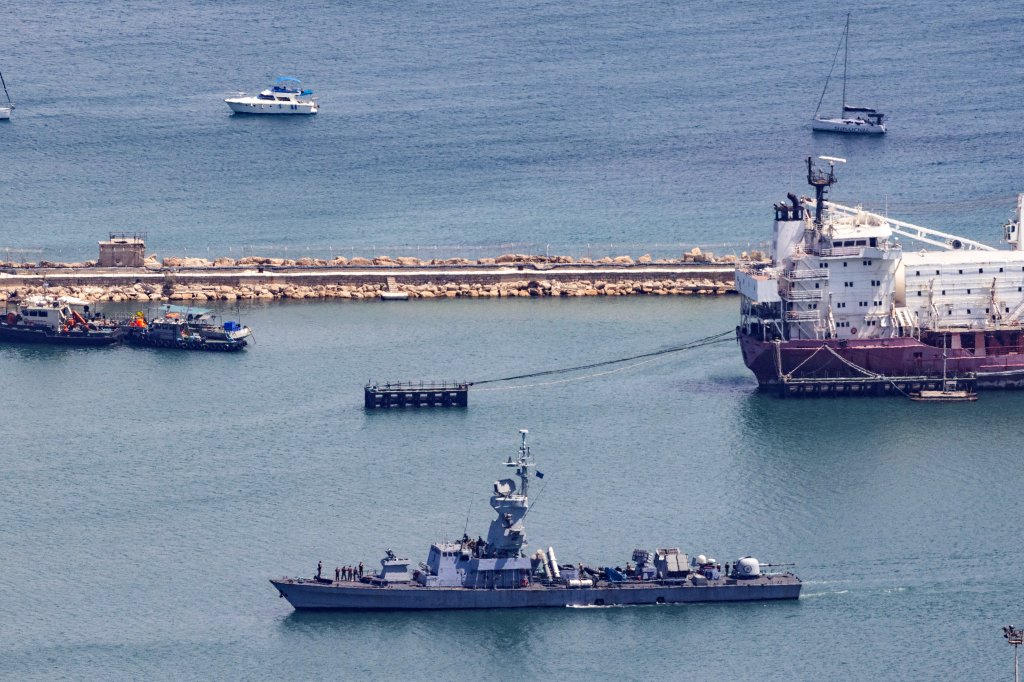 An Israeli Navy corvette patrols along the coast of the northern port city of Haifa on August 3, 2024, amid regional tensions during the ongoing war between Israel and the Palestinian Hamas movement in the Gaza Strip. Iran on August 3 said Lebanon's Tehran-aligned Hezbollah group is expected to hit the "depth" of Israel and "not to be limited to military targets" in response to Israel's killing of a senior group commander in Beirut. (Photo by Oren ZIV / AFP) (Photo by OREN ZIV/AFP via Getty Images)