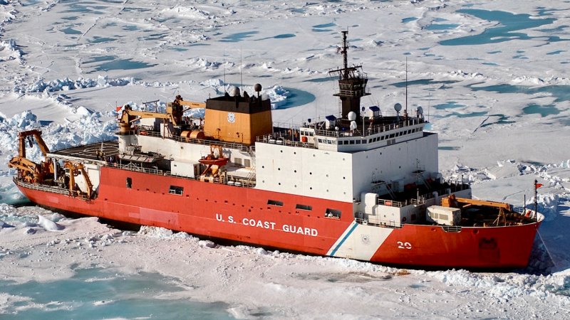 The U.S. Coast Guard Healy Class Icebreaker HEALY (WAGB 20) sits in the ice, about 100 miles north of Barrow, Alaska, in order to allow scientists onboard to take core samples from the floor of the Arctic Ocean on June 18, 2005. (U.S. Coast Guard photo by Public Affairs Specialist 2nd Class NyxoLyno Cangemi) (Released)