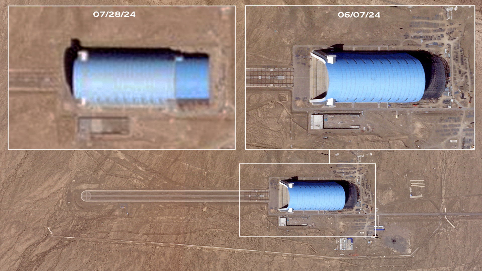 An already massive hangar in northwestern China is now even bigger after receiving a 300-foot-long extension.