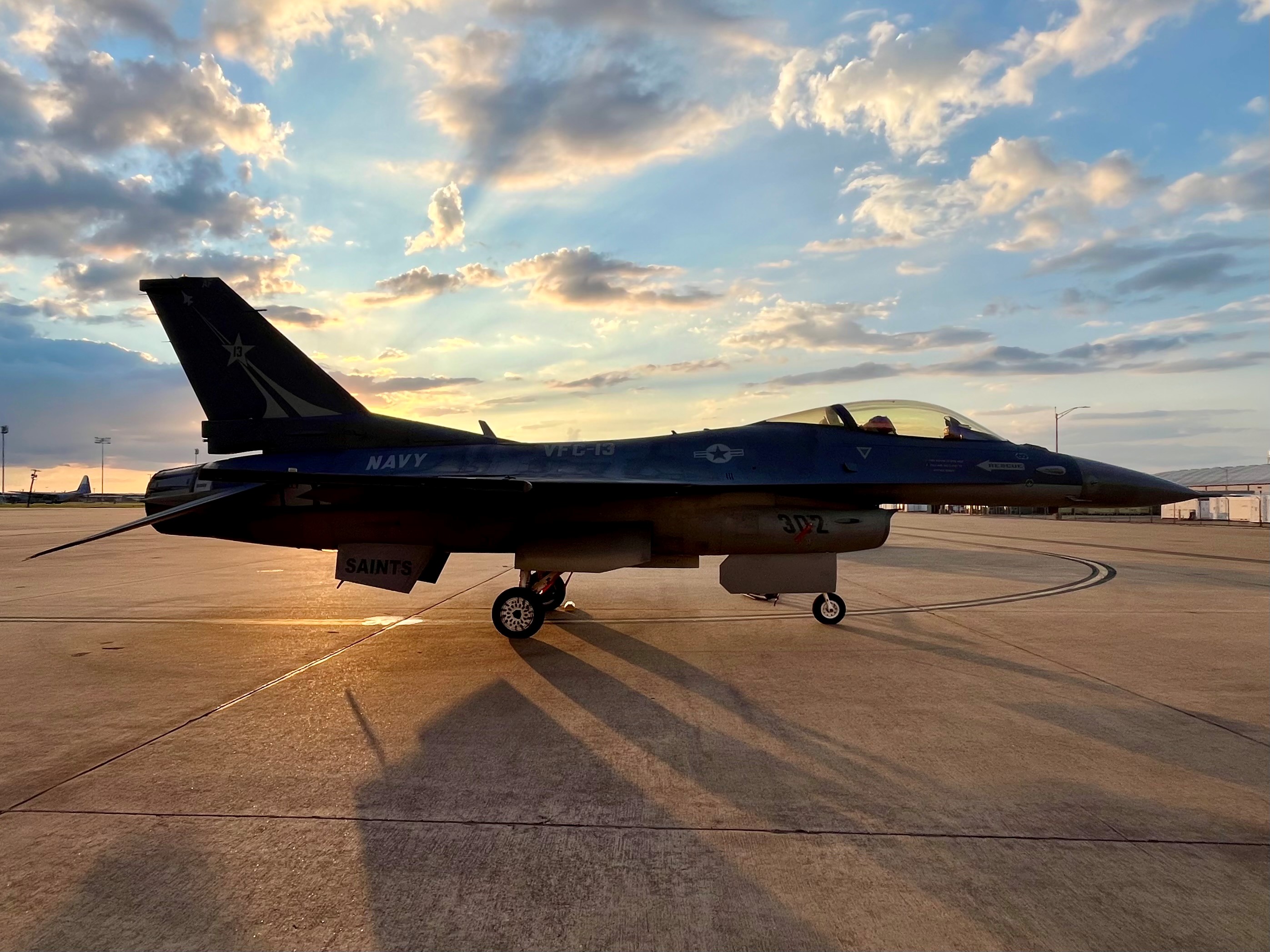 An F-16 from VFC-13 sits at NAS JRB Fort Worth's flightline.