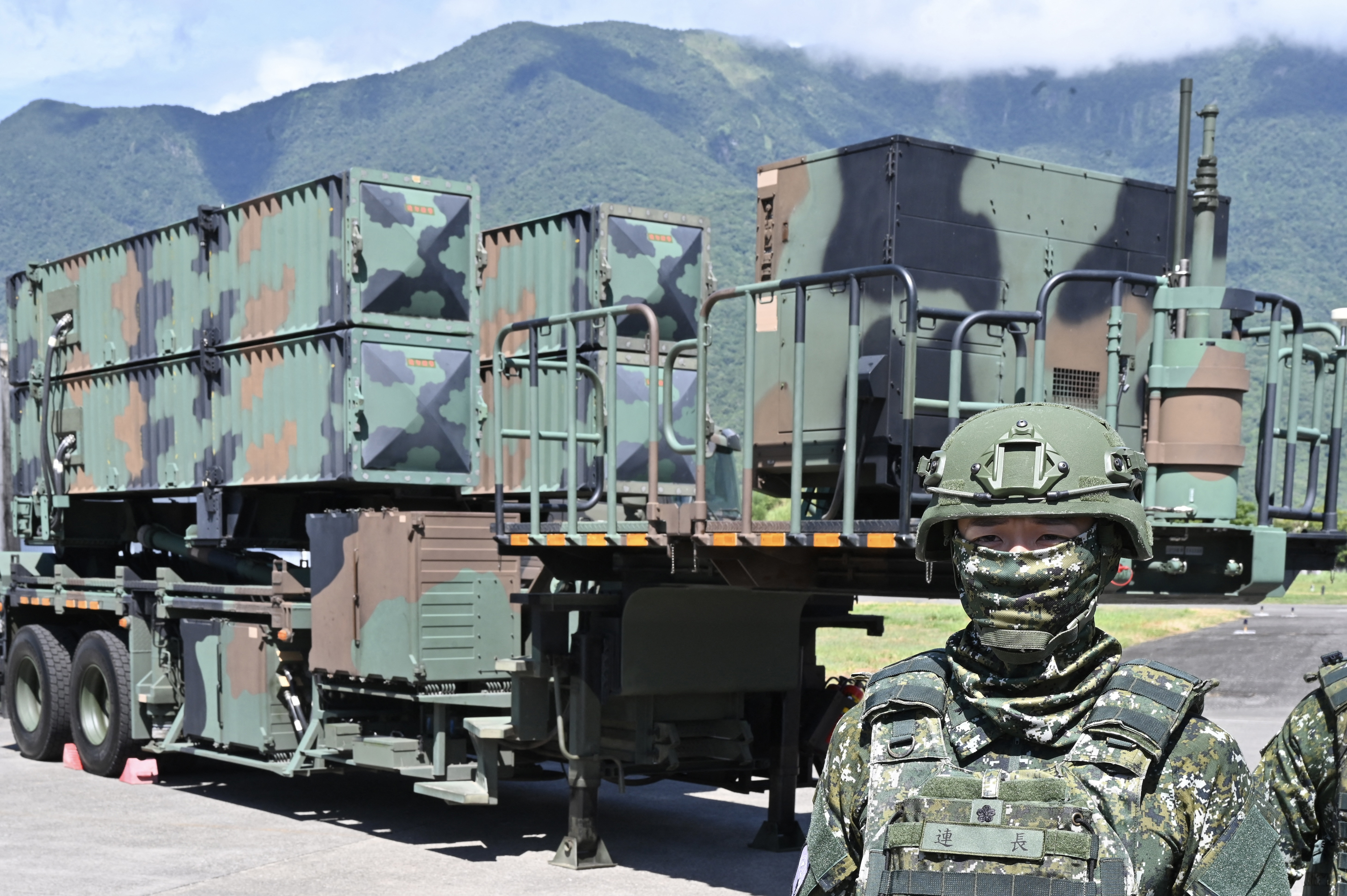 Taiwanese soldiers demonstrate the operation of the locally-developed Sky Bow III surface-to-air missile system during a media event at Hualien Air Force Base on August 18, 2022. (Photo by Sam Yeh / AFP) (Photo by SAM YEH/AFP via Getty Images)