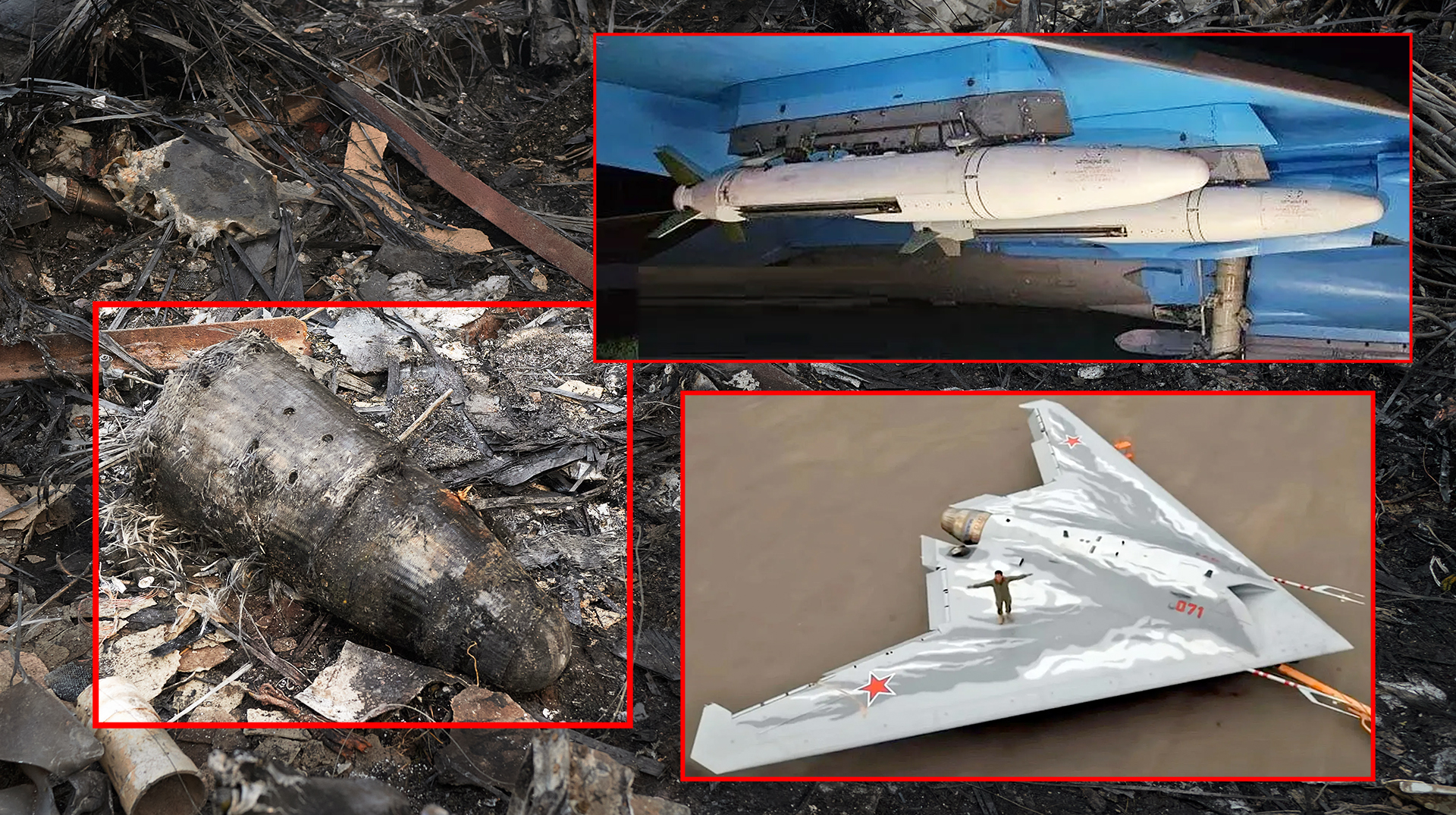 KOSTYANTYNIVKA, UKRAINE - OCTOBER 5: Ukrainian servicemen examine the wreckage of a downed Russian aircraft, likely a Sukhoi S-70 "stealth" heavy unmanned combat aerial vehicle (UCAV), which crashed in a residential area, setting a house on fire on October 5, 2024 in Kostyantynivka, Ukraine.