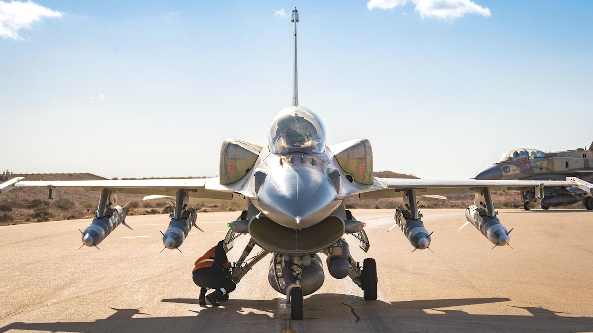 The Israeli Air Force (IAF) has released a rare picture of an F-16I fighter armed with four Rampage missiles, an adaptation of a ground-launched precision-guided artillery rocket.