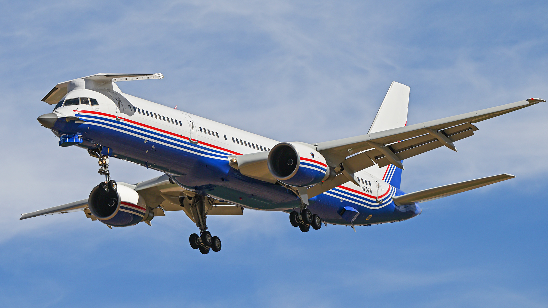 As if it didn’t have a distinctive enough look already, Boeing’s remarkable 757 Flying Test Bed — better known as “The Catfish” due to its unique and highly modified nose profile — has got some striking new colors. The red, white, and blue scheme is a direct reference to the livery this very same aircraft originally wore, as the prototype for the 757 family.