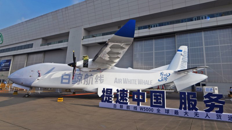 The W5000, the world's largest unmanned cargo plane, is shown at The 15th China International Aviation and Aerospace Exhibition in Zhuhai, China, on November 12, 2024.