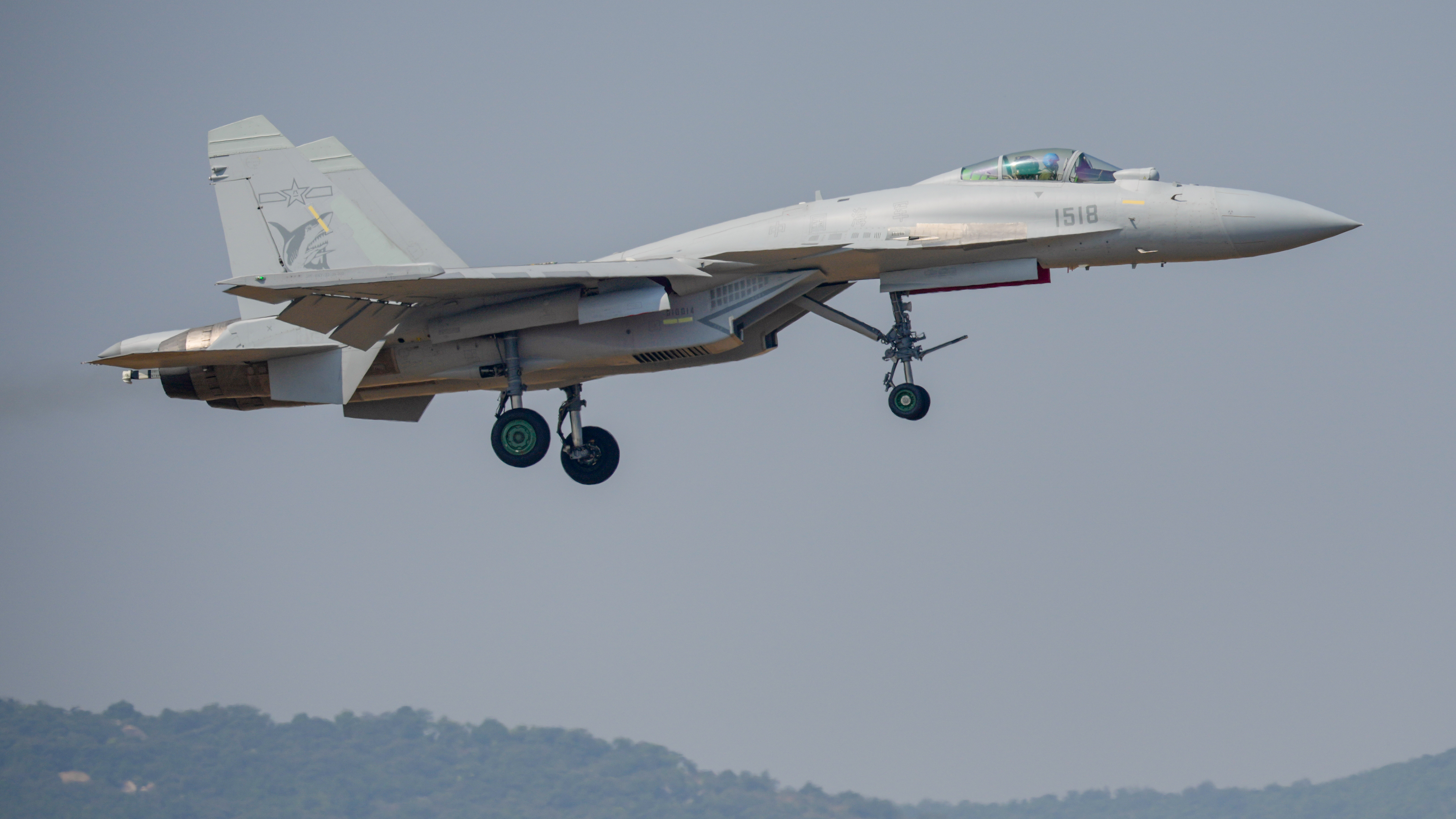 ZHUHAI, CHINA - NOVEMBER 06: J-15T fighter jet arrives in Zhuhai ahead of the 15th China International Aviation and Aerospace Exhibition, or Airshow China 2024, on November 6, 2024 in Zhuhai, Guangdong Province of China. The 15th China International Aviation and Aerospace Exhibition will be held in Zhuhai from November 12 to 17. (Photo by Wan Quan/VCG via Getty Images)