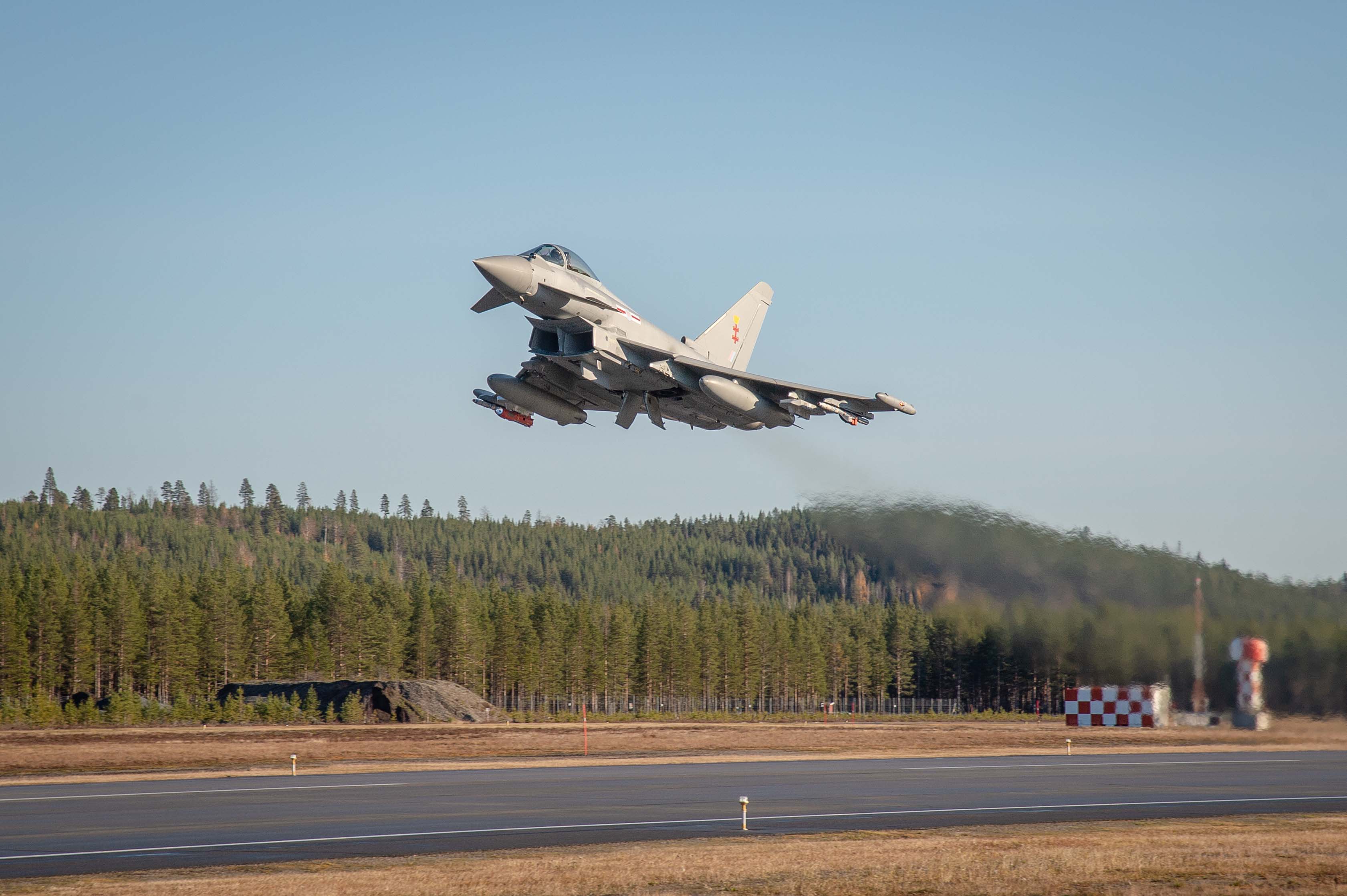 Image of the SPEAR 3 missile firing trial, involving a Typhoon test and evaluation aircraft in Sweden.