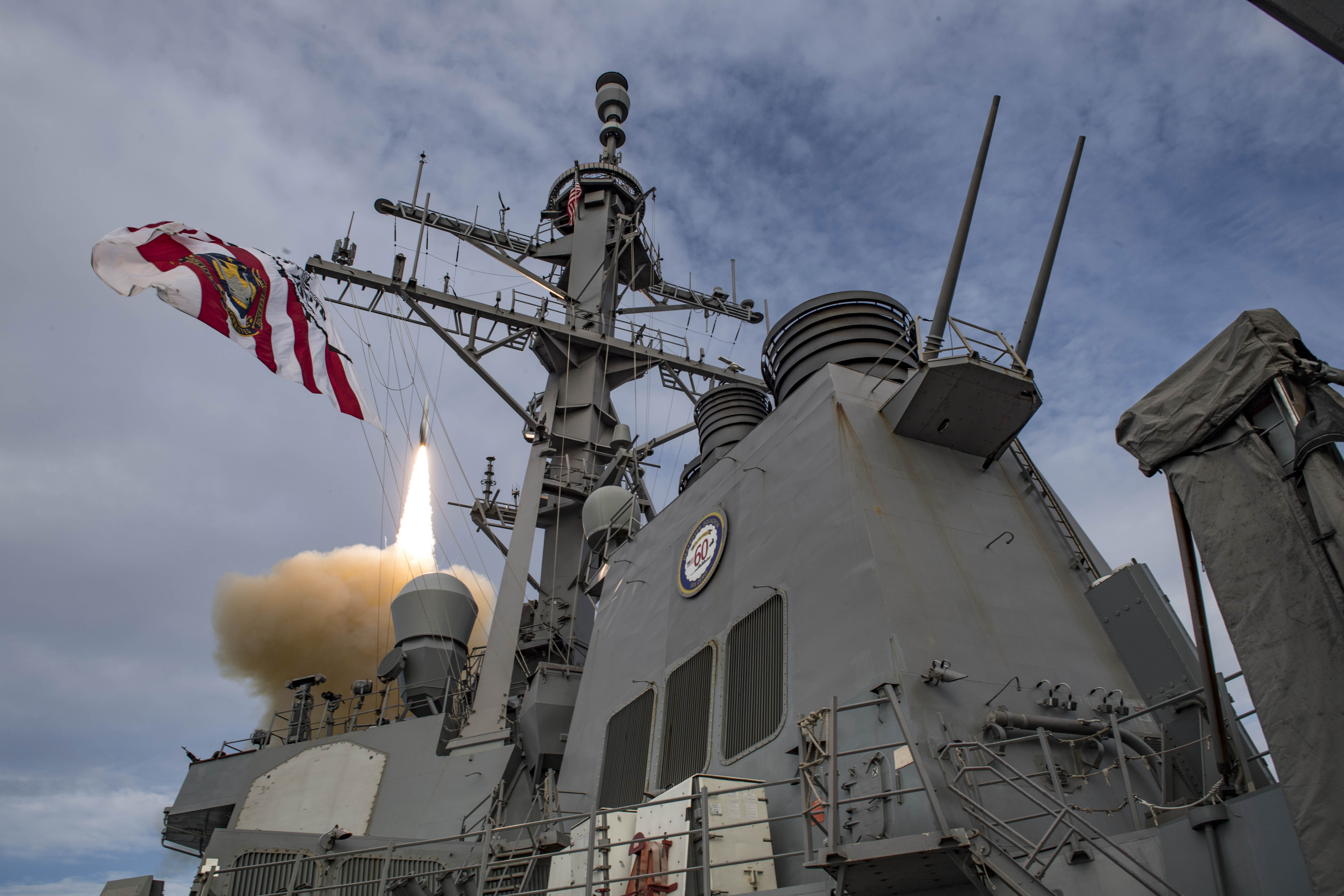 190517-N-TI693-0077 ATLANTIC OCEAN (May 17, 2019) The Arleigh Burke-class guided-missile destroyer USS Carney (DDG 64) fires an SM-2 missile during a live-fire exercise as part of exercise Formidable Shield 19, May 17, 2019. Formidable Shield is designed to improve allied interoperability in a live-fire integrated air and missile defense environment, using NATO command and control reporting structures. (U.S. Navy photo by Mass Communication Specialist 1st Class Fred Gray IV/Released)