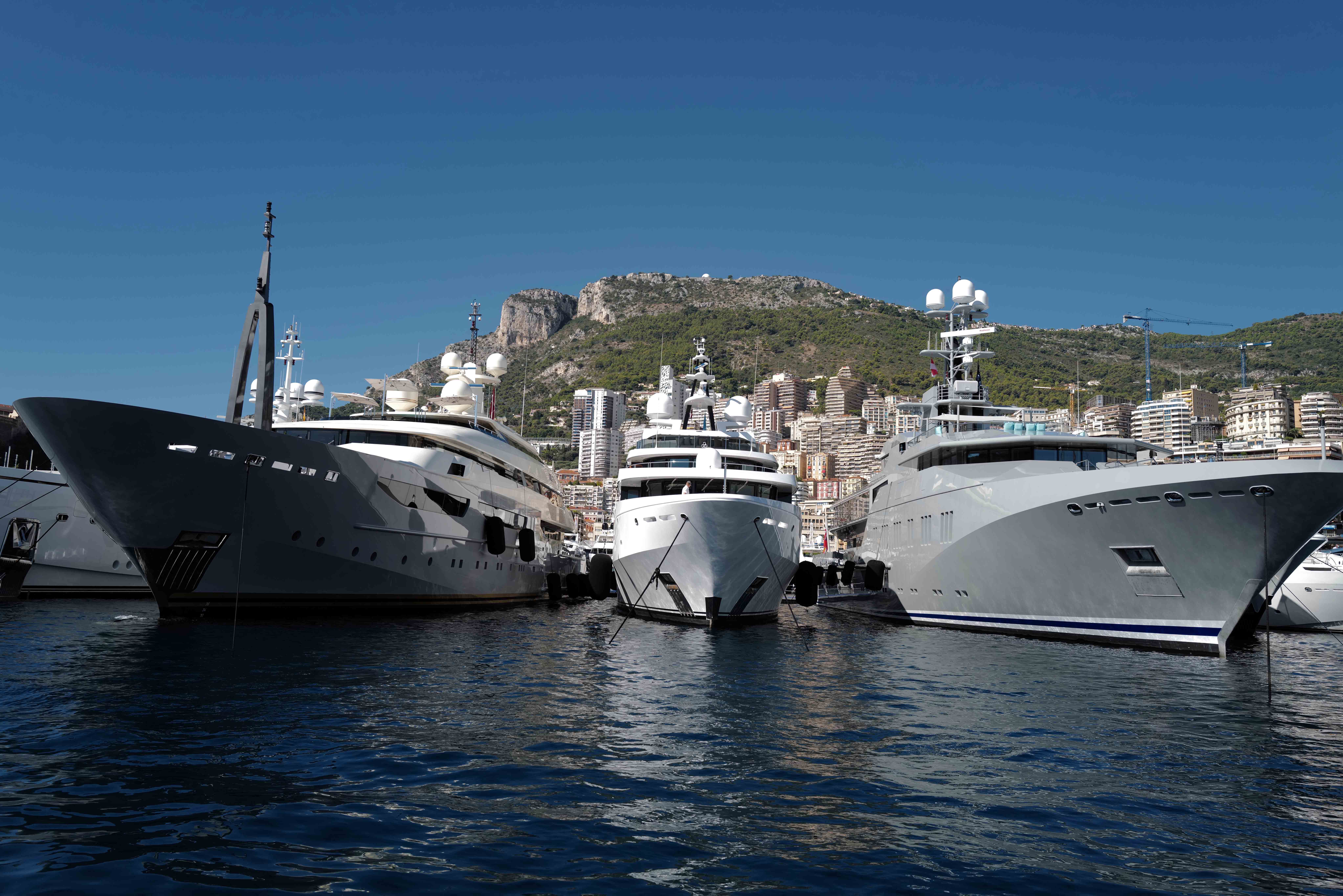 Yachts are moored at the Hercules Port in Monaco on September 22, 2021, during the 30th edition of the International Monaco Yacht Show. - The Monaco Yacht Show is considered the most prestigious pleasure boat show in the world with the exhibition of 500 major companies in luxury yachting and featuring over a hundred super and megayachts. (Photo by Valery HACHE / AFP) (Photo by VALERY HACHE/AFP via Getty Images)