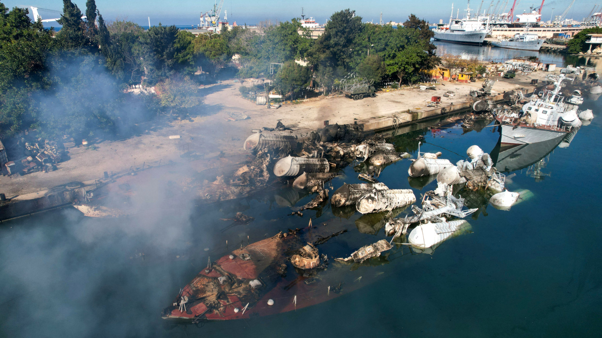 Pictures and videos have now emerged of the aftermath of Israeli strikes on the Syrian port of Latakia overnight, which destroyed at least six Soviet-era Osa II class missile boats.