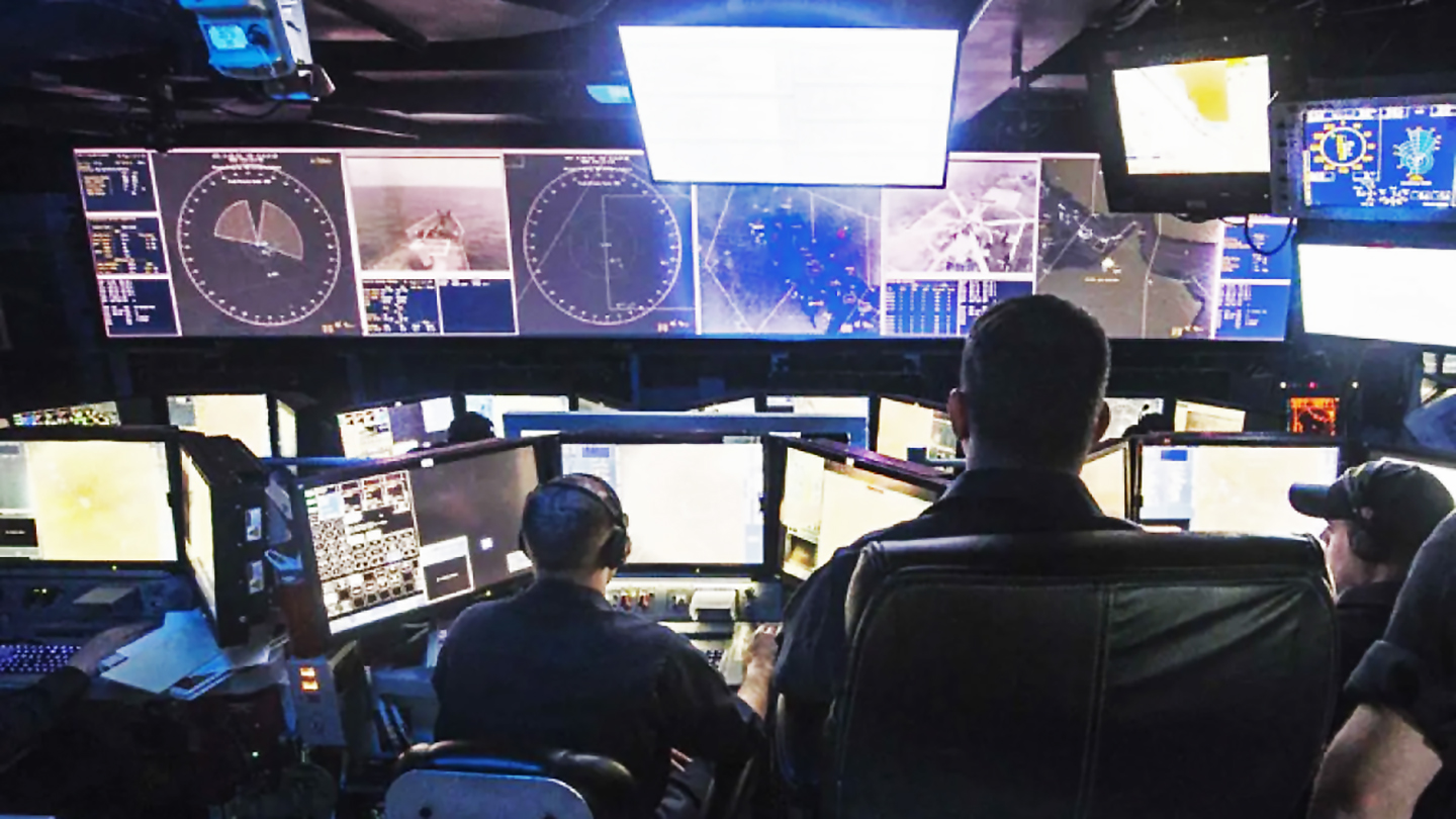 A combat information center aboard a modernized U.S. Navy cruiser.