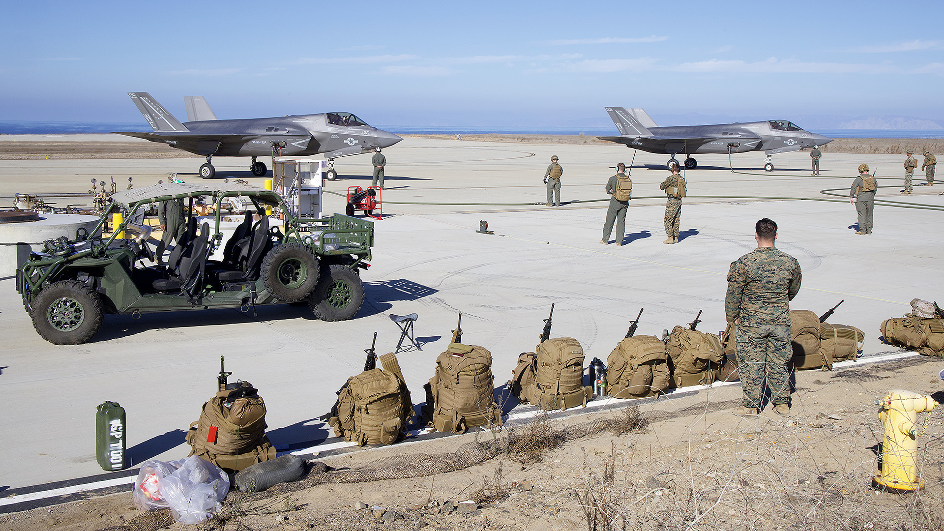 F-35Bs on san clémente island for austere operations training during Steel Knight exercise.